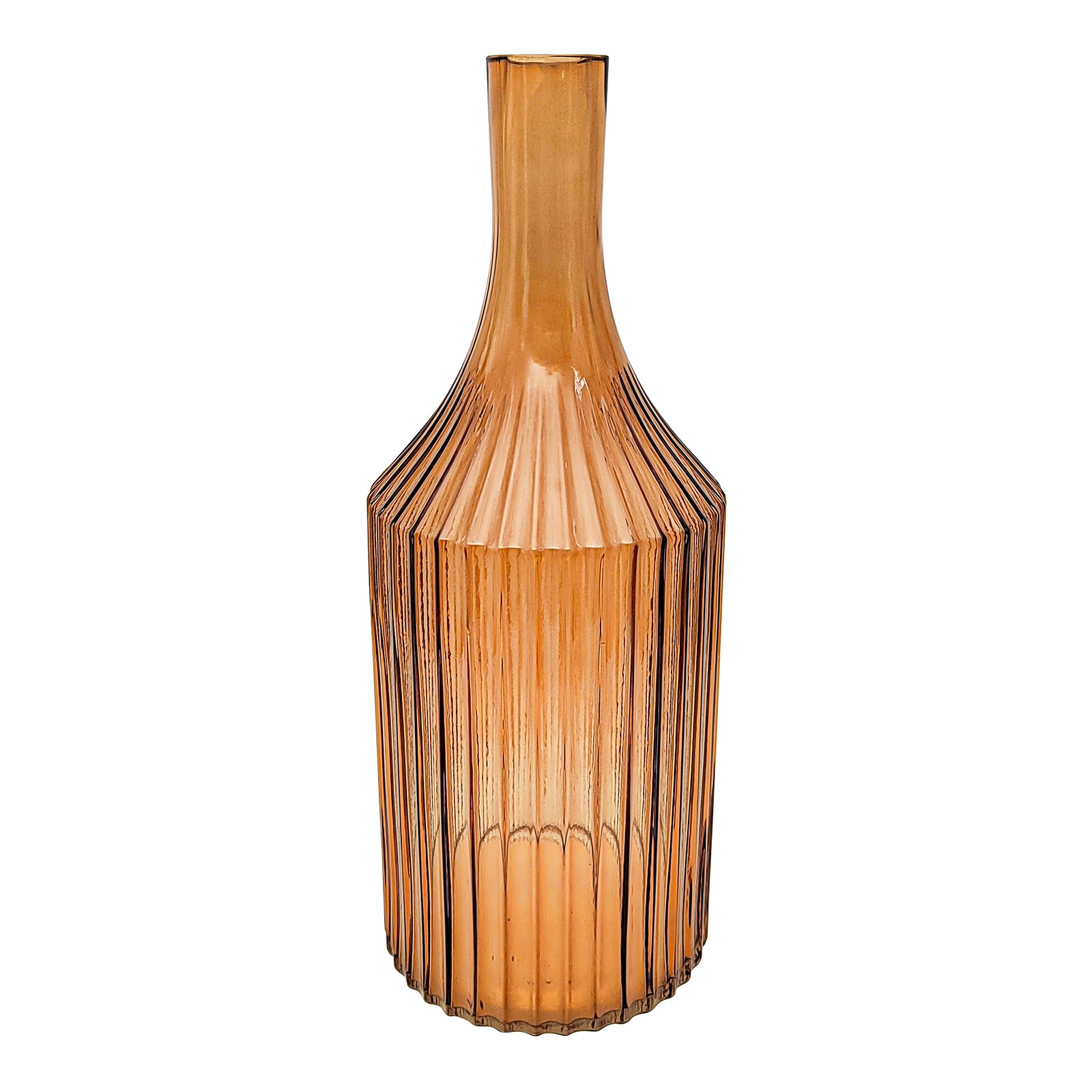 Nova Glass Ribbed Bottle Vase - Tangerine