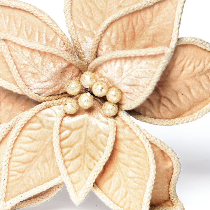 Nude Poinsettia Flower Stem With Ivory Rope Trim