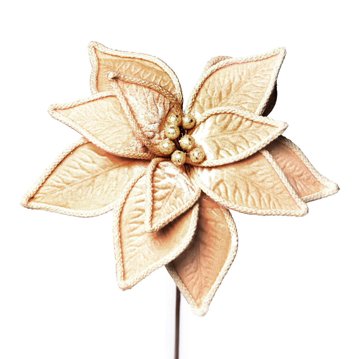 Nude Poinsettia Flower Stem With Ivory Rope Trim