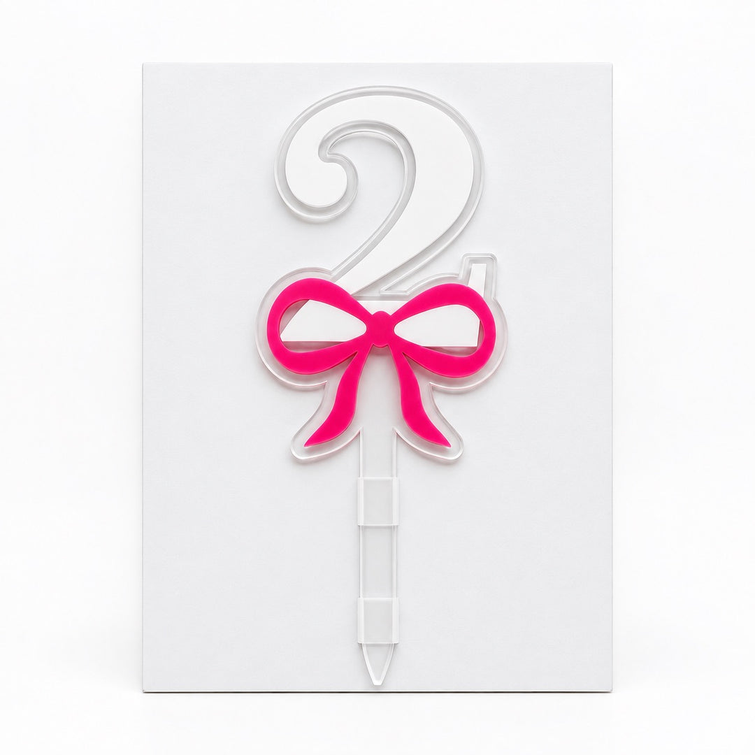 Number with Bow Acrylic Cut Double Layer Cake Topper