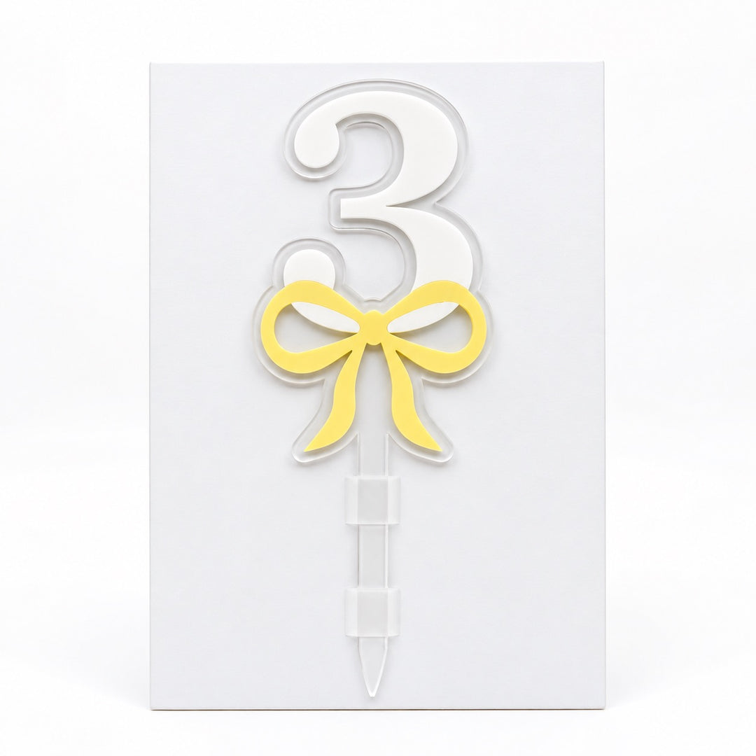 Number with Bow Acrylic Cut Double Layer Cake Topper