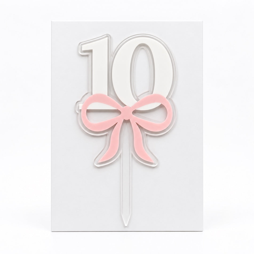 Number with Bow Acrylic Cut Double Layer Cake Topper