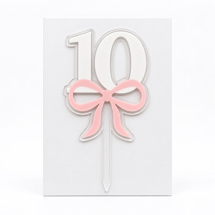 Number with Bow Acrylic Cut Double Layer Cake Topper