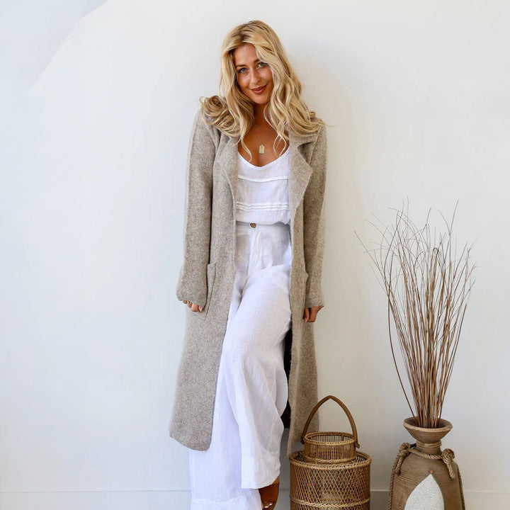 Oatmeal Long Knit Cardigan with Pockets - ML