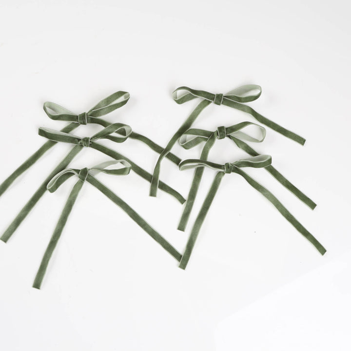 Olive Green Slimline Velvet Bow - Pack of 6