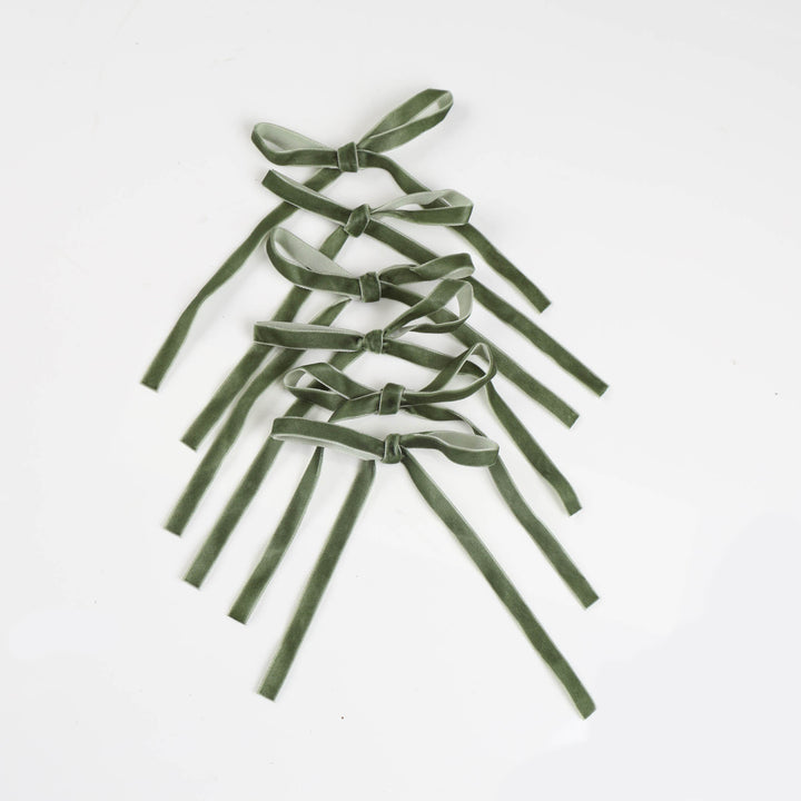 Olive Green Slimline Velvet Bow - Pack of 6