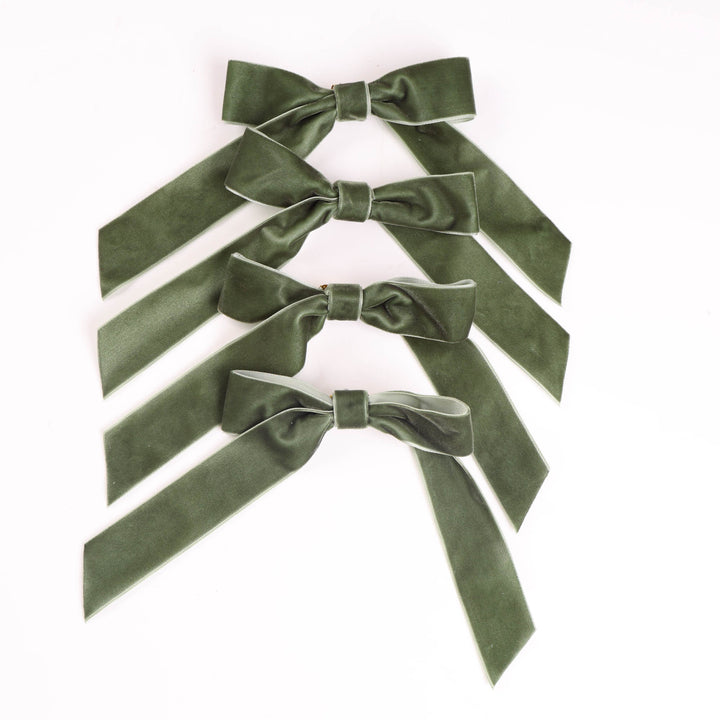 Olive Green Velvet Bow - Pack of 4