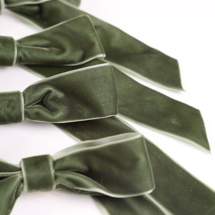 Sage Green Velvet Bow - Pack of 4