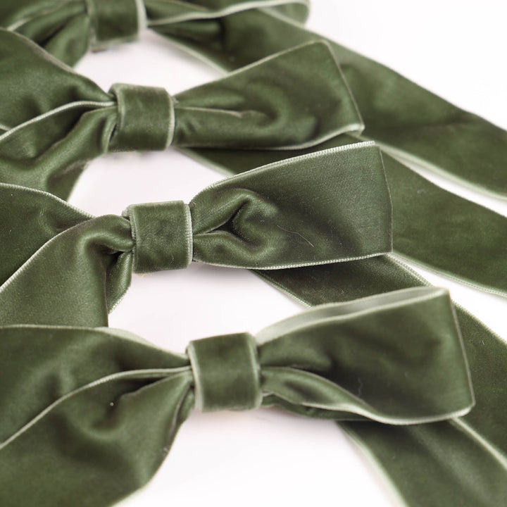 Olive Green Velvet Bow - Pack of 4