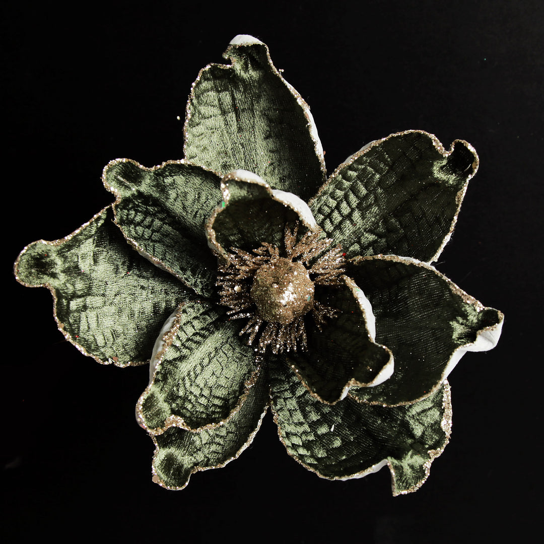 Olive Green Velvet Magnolia Flower Clip