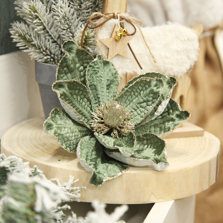 Olive Green Velvet Magnolia Flower Clip