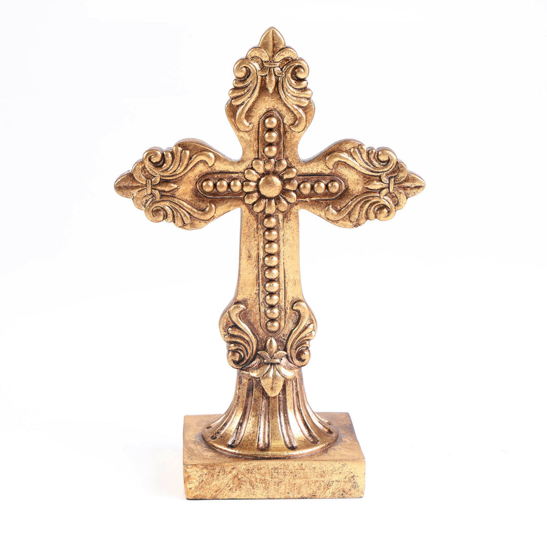 Ornate Gold Resin Standing Cross - 20.5cm