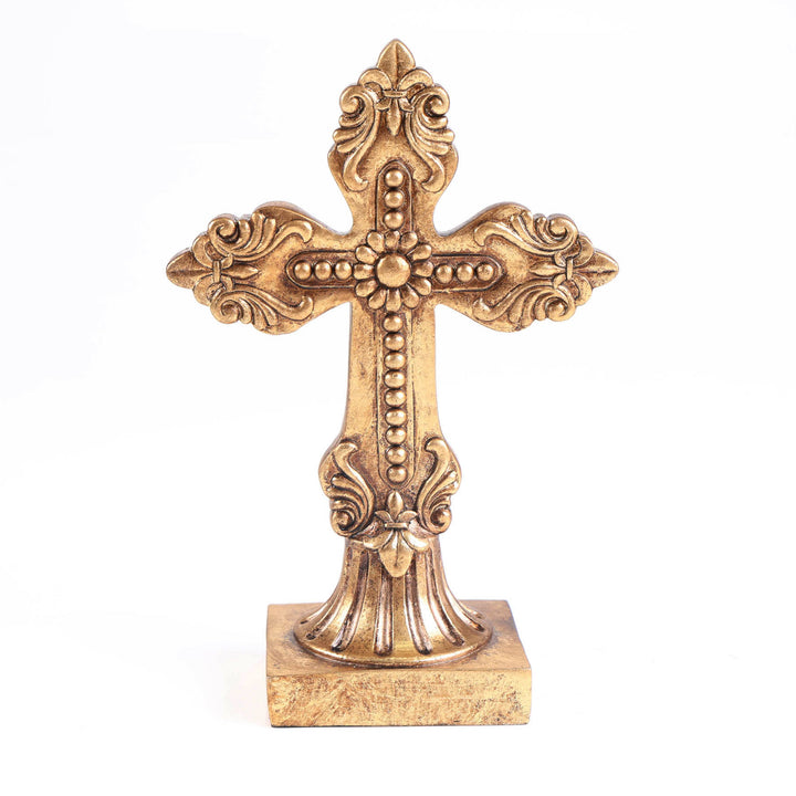 Ornate Gold Resin Standing Cross - 20.5cm