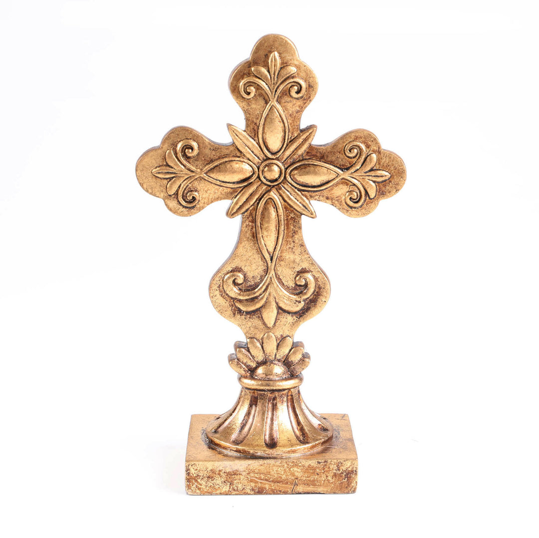 Ornate Gold Resin Standing Cross - 20.5cm