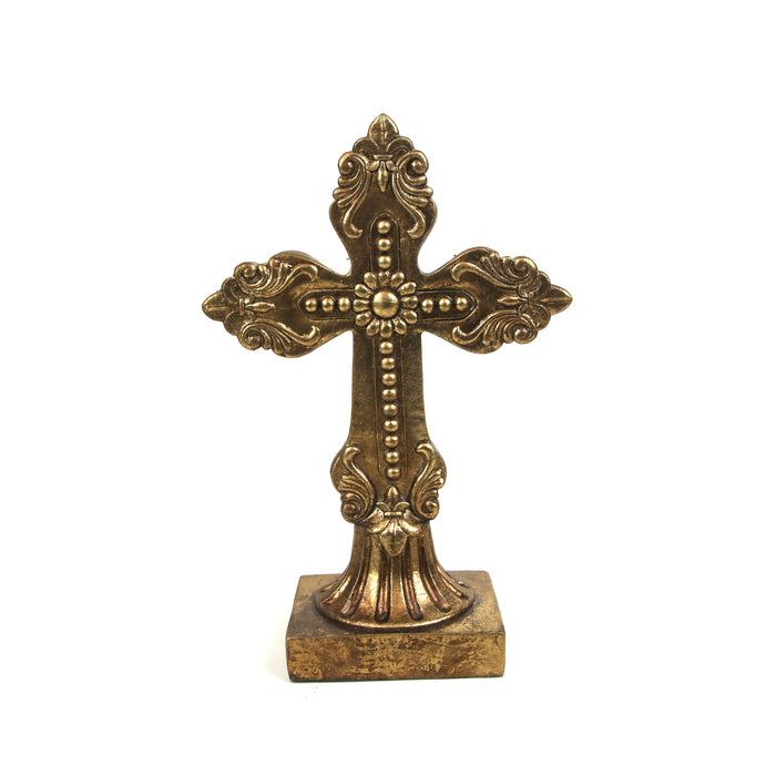 Ornate Gold Resin Standing Cross - 20.5cm