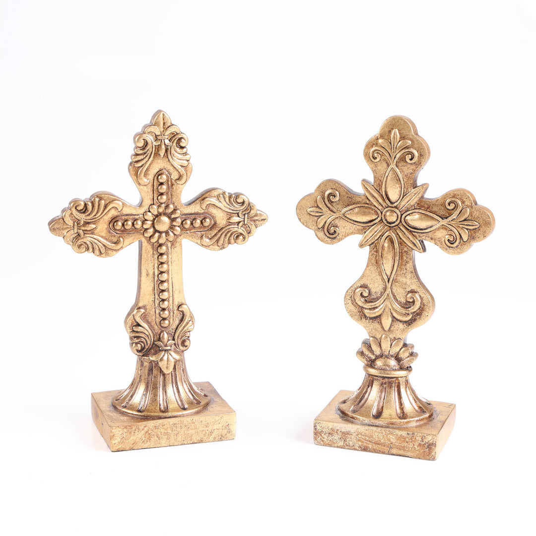 Ornate Gold Resin Standing Cross - 20.5cm