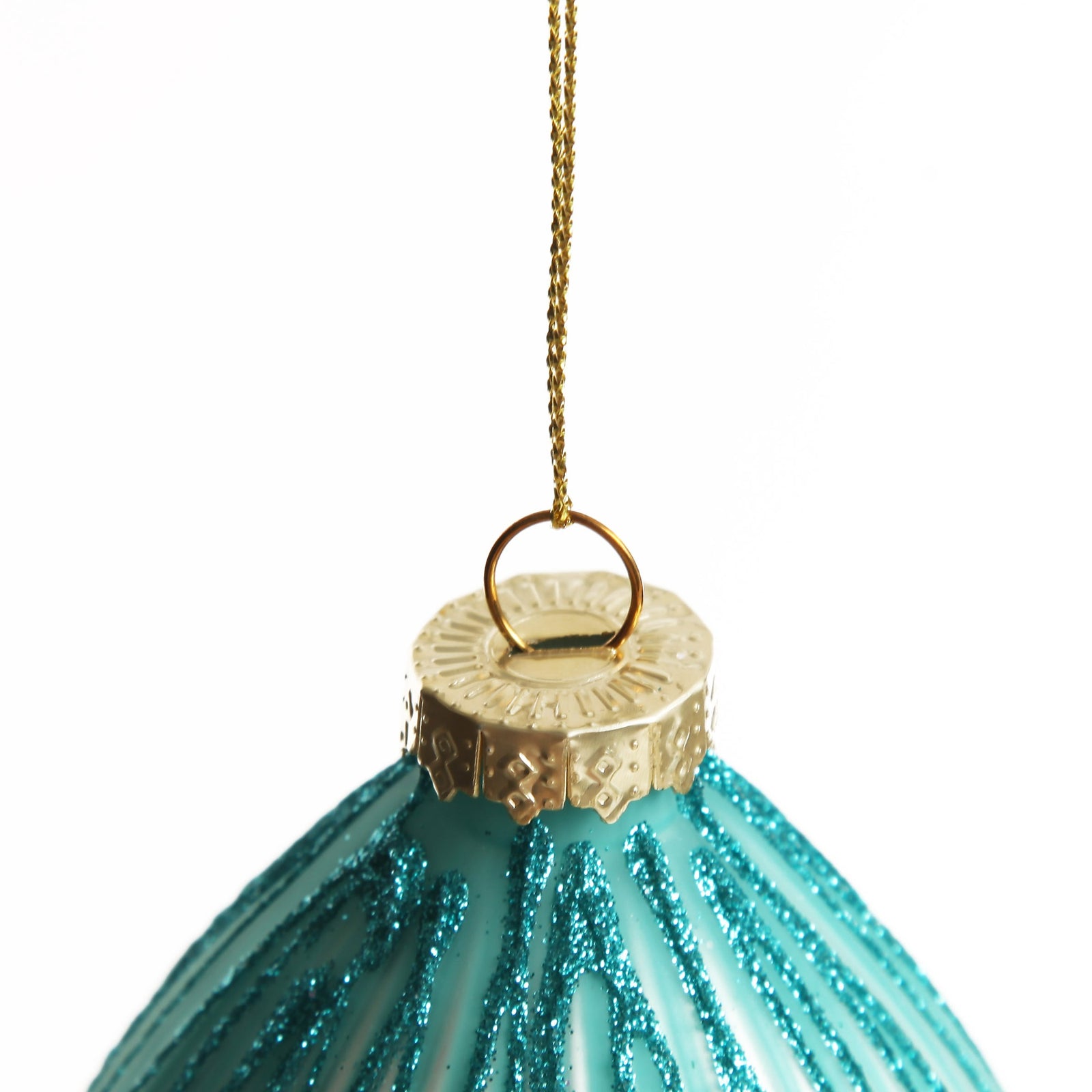 Pale Blue Glass Ribbed Teardrop Christmas Bauble