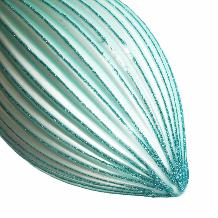 Pale Blue Glass Ribbed Teardrop Christmas Bauble