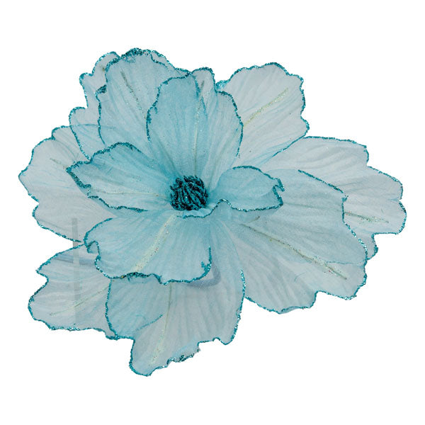 Pale Blue Sheer Poinsettia Flower with Glitter Detail