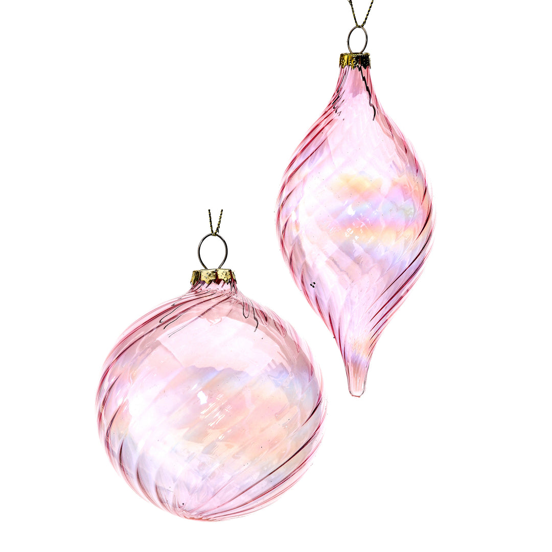 Pink Glass Swirl Bauble &amp; Finial - Set of 2
