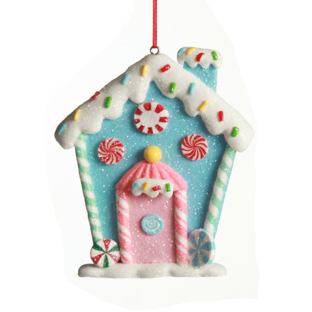 Pastel Blue Candy Gingerbread House Tree Decoration