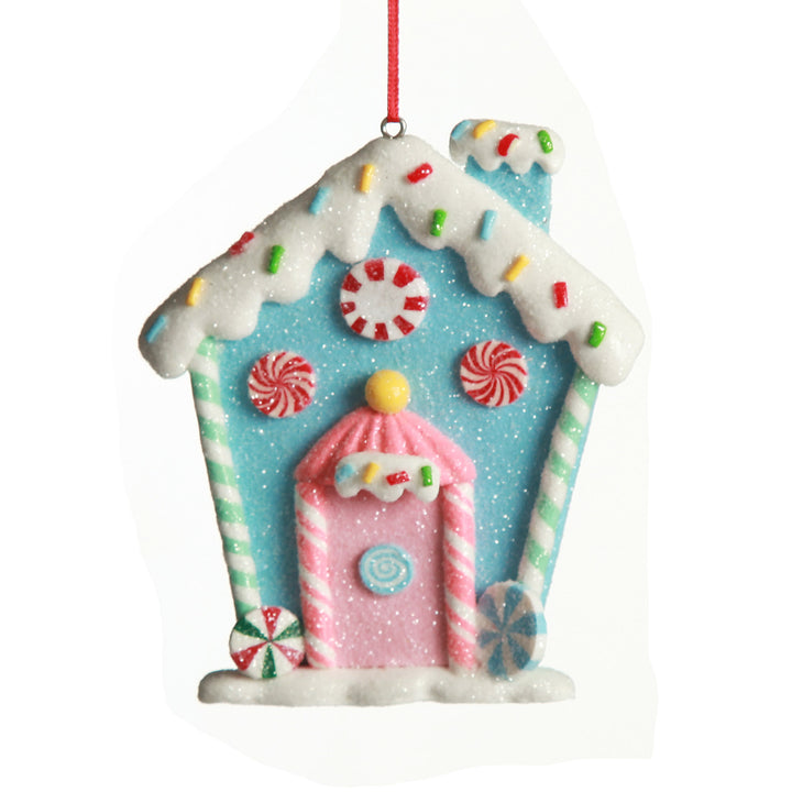 Pastel Blue Candy Gingerbread House Tree Decoration