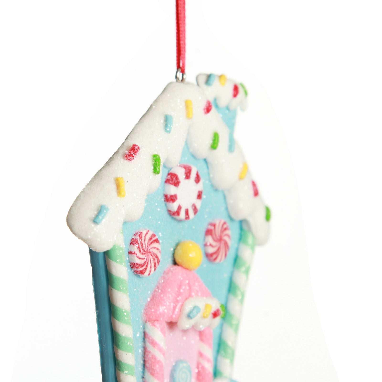 Pastel Blue Candy Gingerbread House Tree Decoration