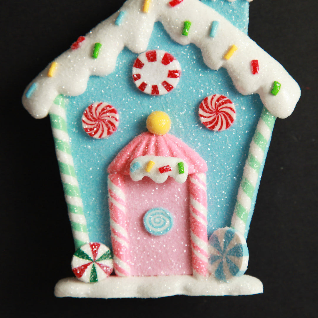 Pastel Blue Candy Gingerbread House Tree Decoration