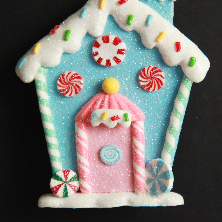 Pastel Blue Candy Gingerbread House Tree Decoration
