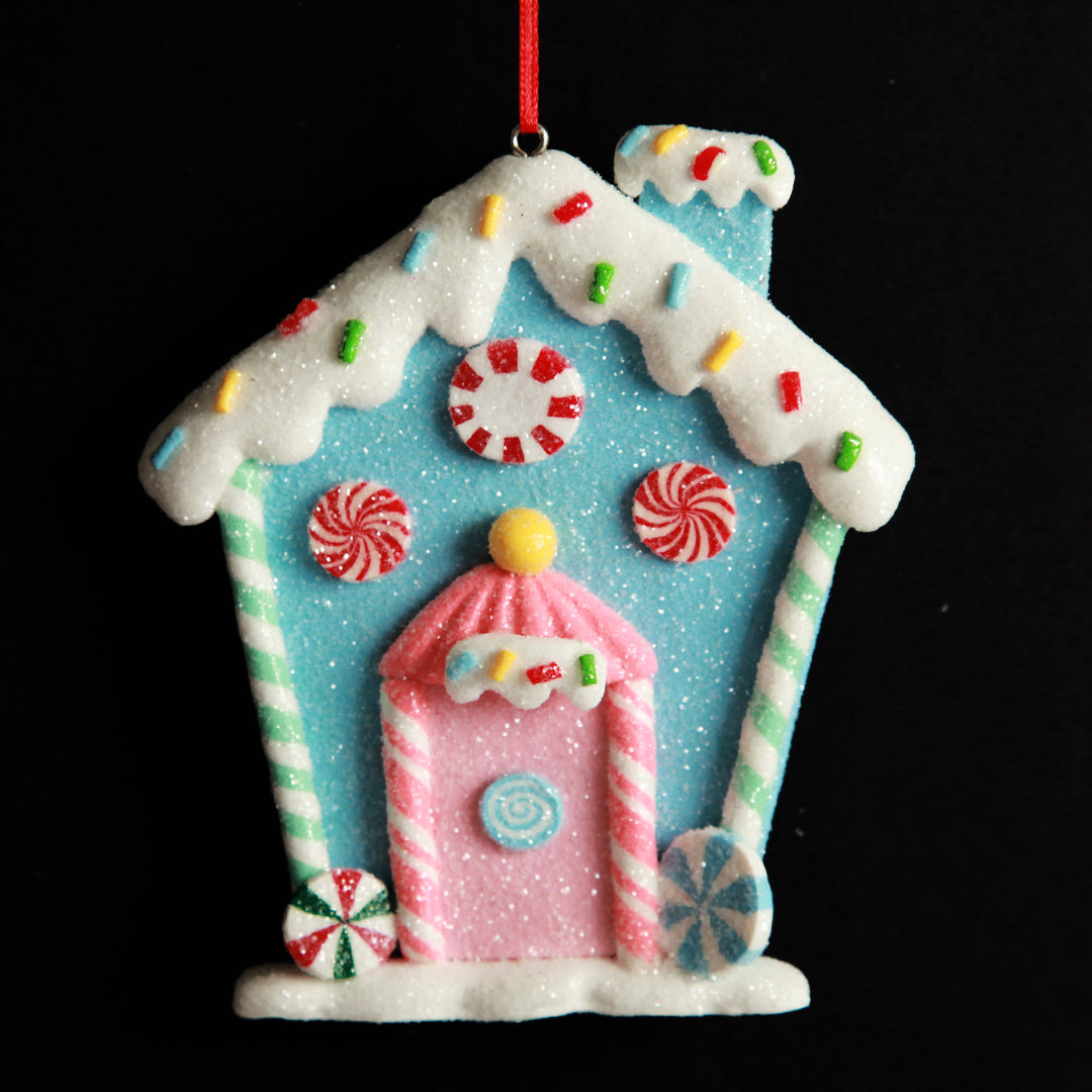 Pastel Blue Candy Gingerbread House Tree Decoration