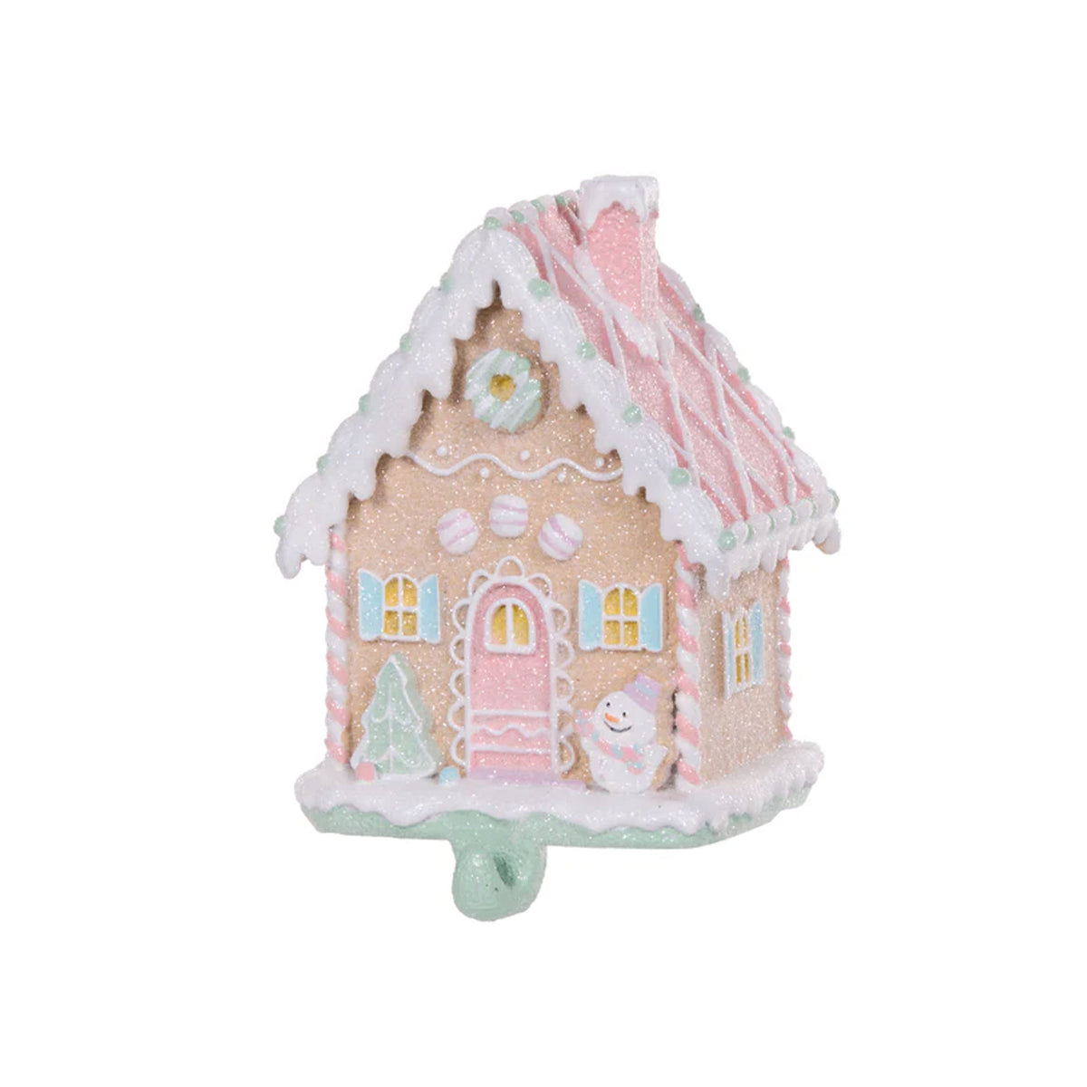 Pastel Gingerbread House stocking Hanger with Snowman