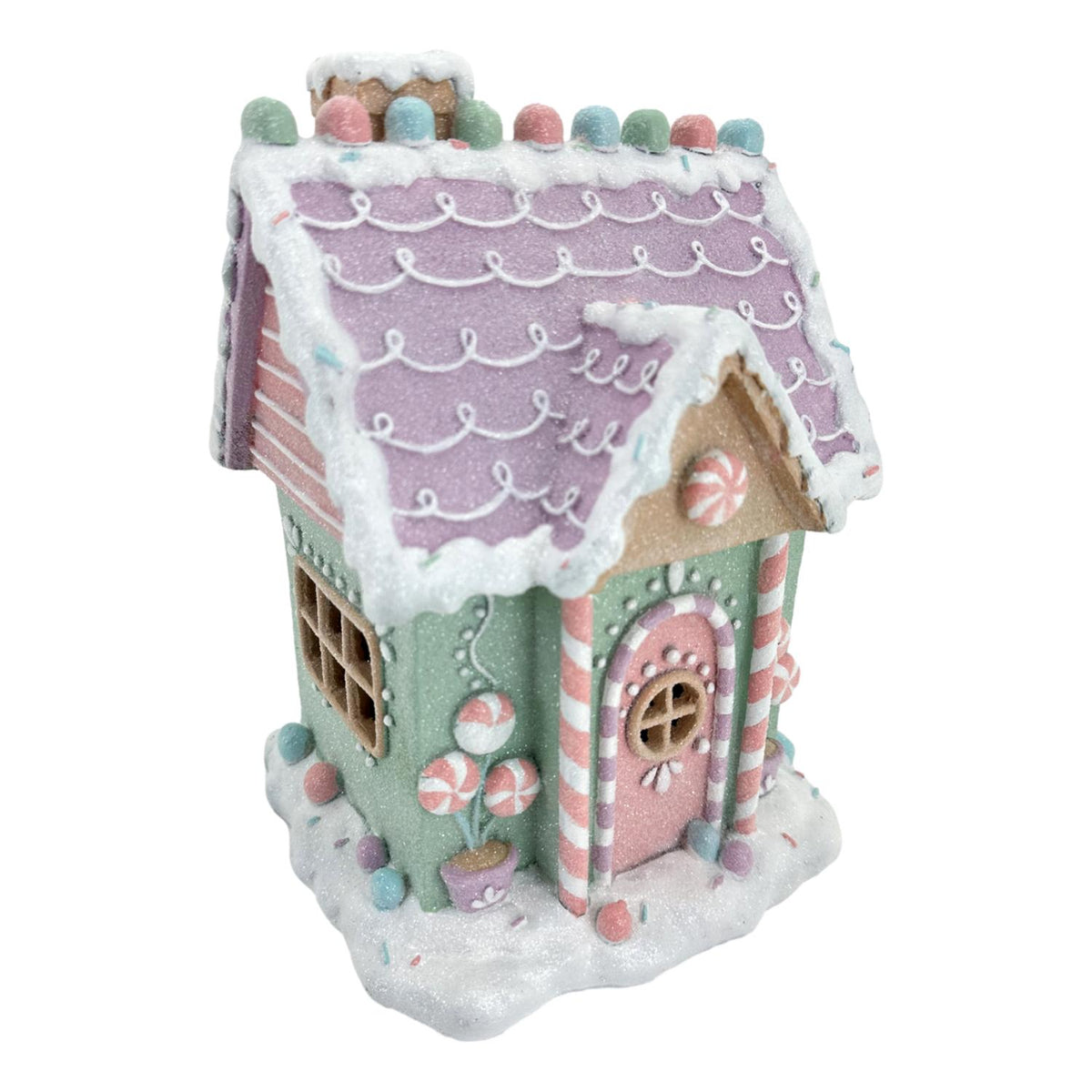 Pastel Mint and Lilac Gingerbread LED House Ornament - 26cm(H)