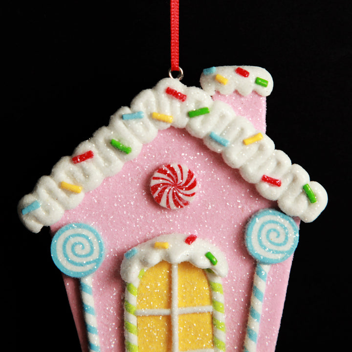 Pastel Pink Candy Gingerbread House Tree Decoration