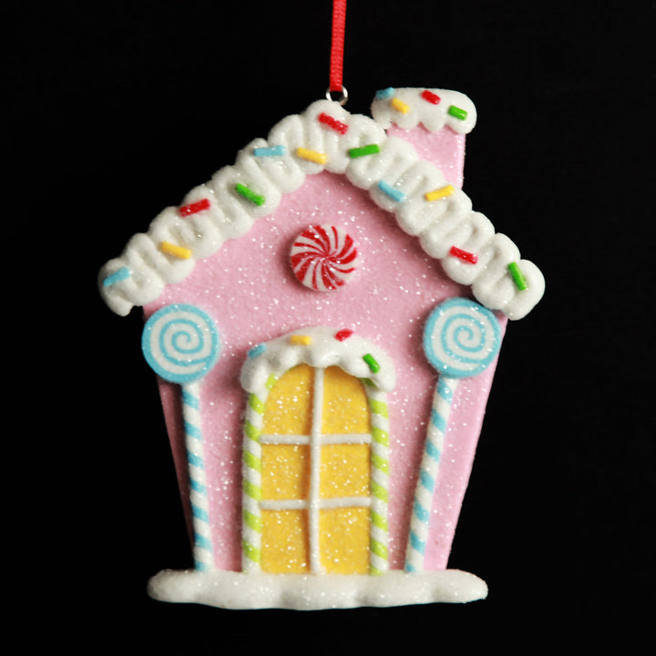 Pastel Pink Candy Gingerbread House Tree Decoration