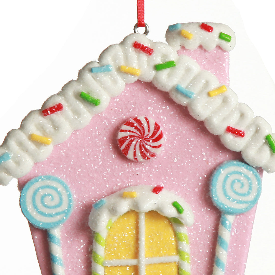 Pastel Pink Candy Gingerbread House Tree Decoration
