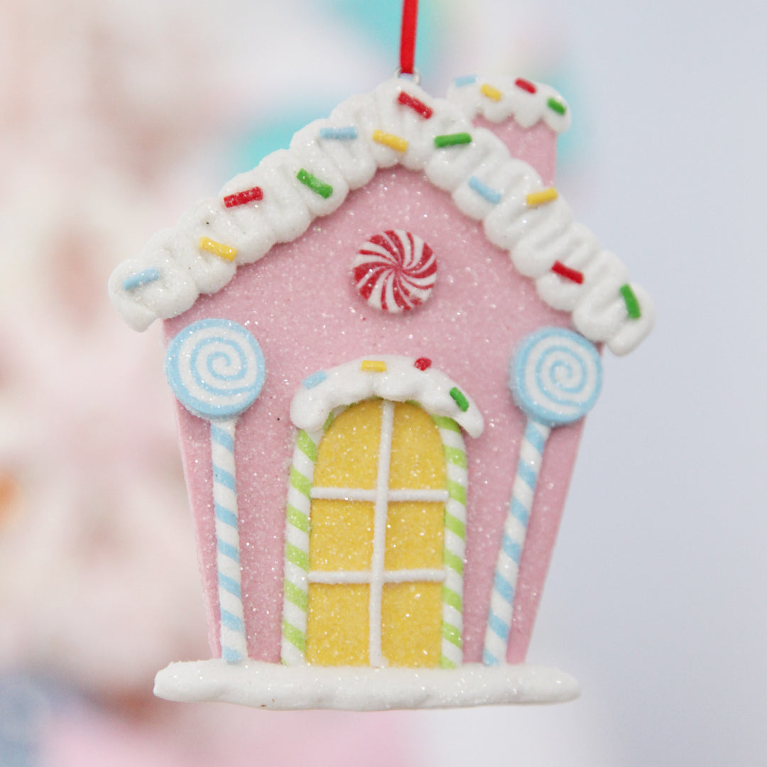Pastel Pink Candy Gingerbread House Tree Decoration