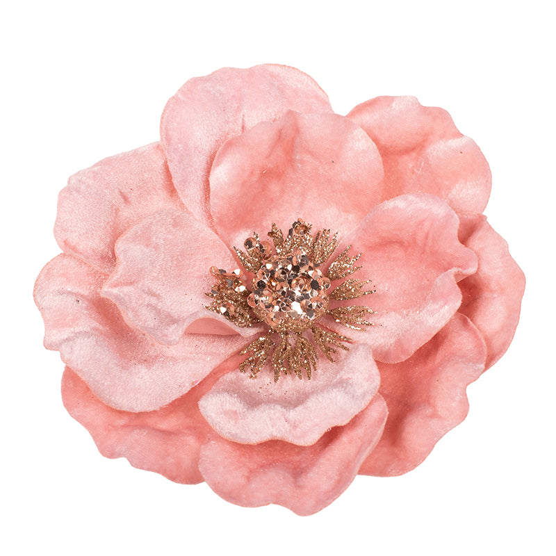 Pastel Pink Velour Magnolia Flower Clip