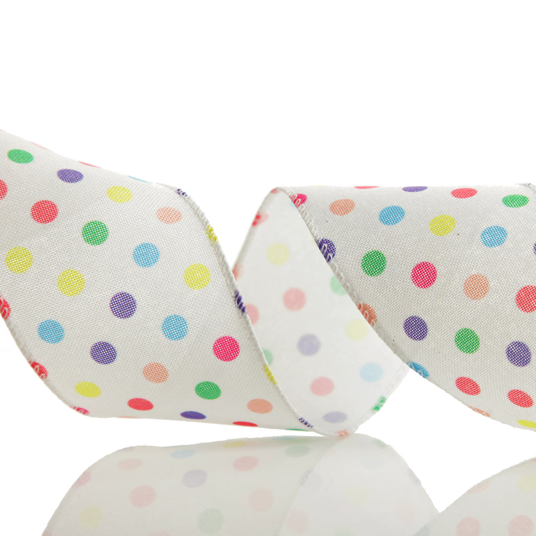 Pastel Polka Dot Ribbon with Wired Edge
