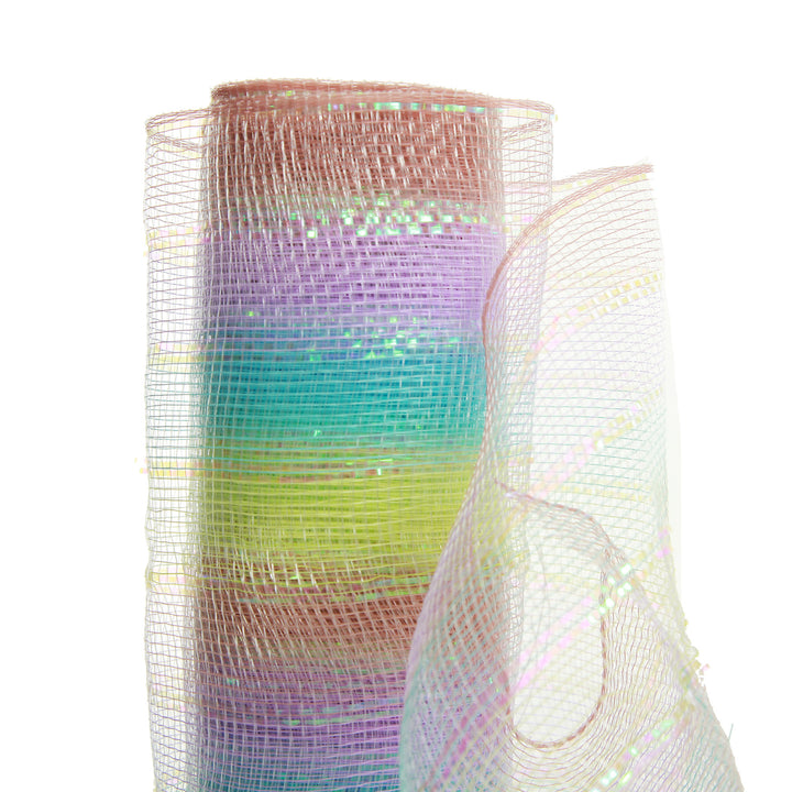 Pastel Stripe Metallic Thread Decomesh Roll