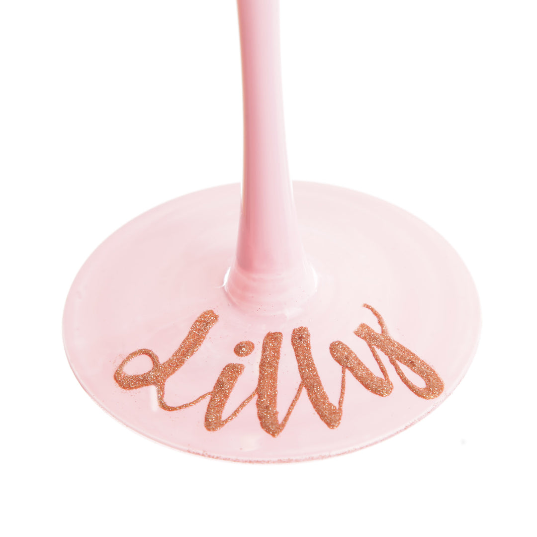 Personalised Pastel Iridescent 18th Birthday Wine Glass - Personalised in Rose Gold Glitter