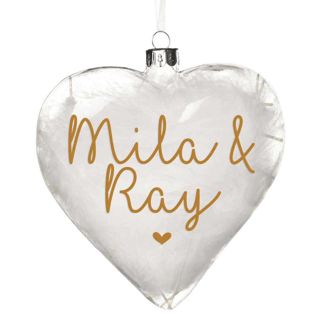 Personalised White Feather Glass Heart