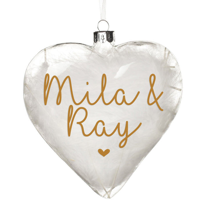 Personalised White Feather Glass Heart