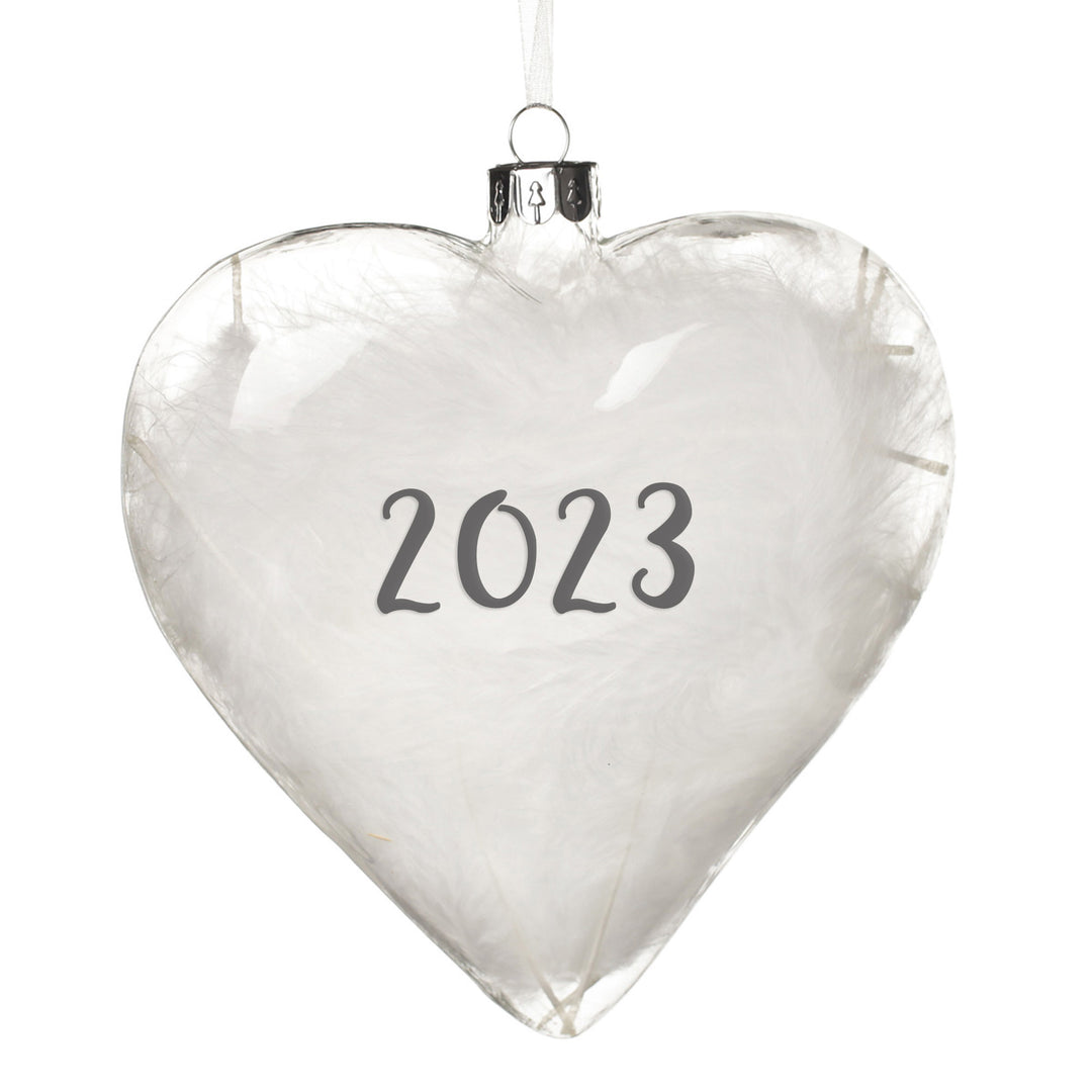 Personalised White Feather Glass Heart - Our First Christmas as Mr &amp; Mrs