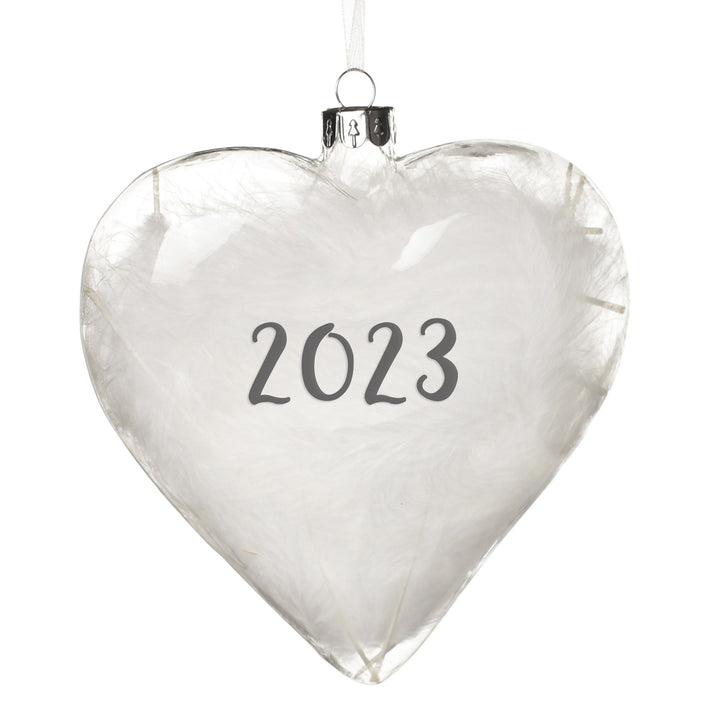 Personalised White Feather Glass Heart - Our First Christmas as Mr &amp; Mrs
