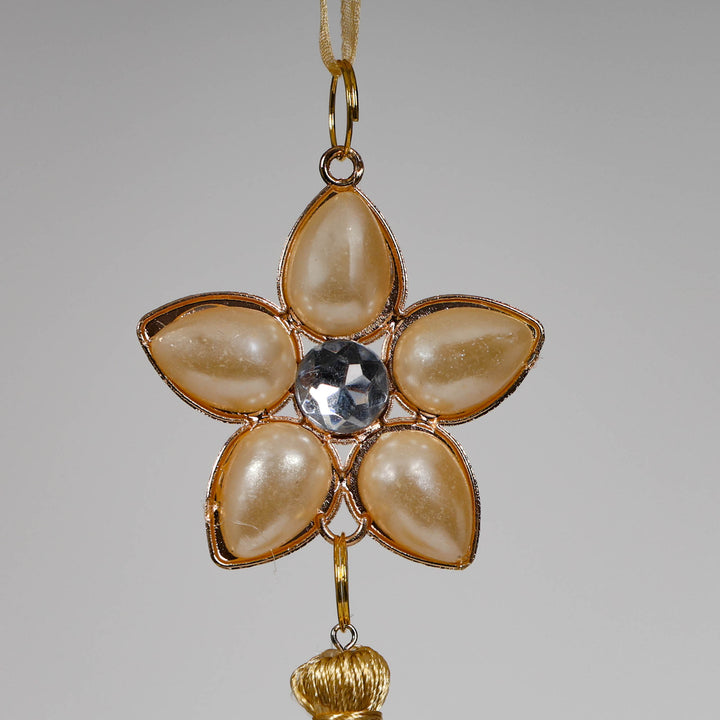 Amber and Pearl Flower Tassel Tree Decoration 20cm (L) - Set of 2