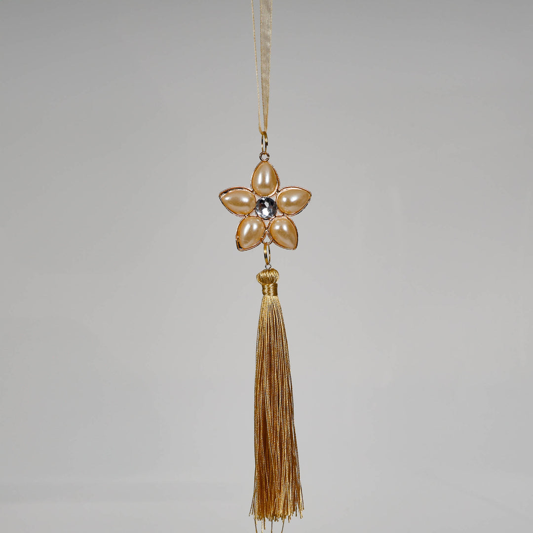 Amber and Pearl Flower Tassel Tree Decoration 20cm (L) - Set of 2