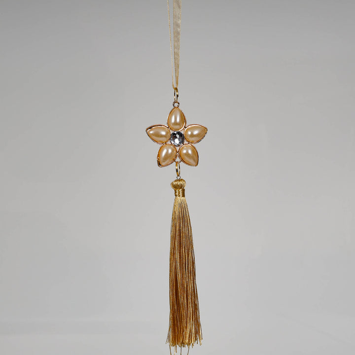 Amber and Pearl Flower Tassel Tree Decoration 20cm (L) - Set of 2
