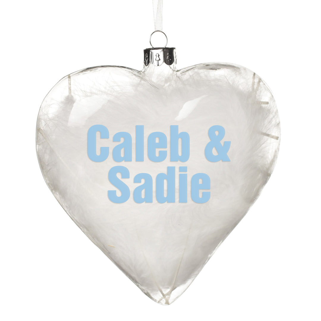 Personalised White Feather Glass Heart