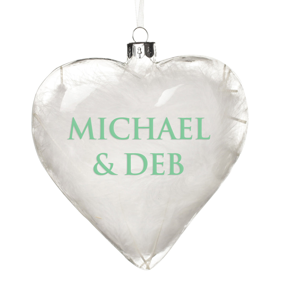 Personalised White Feather Glass Heart
