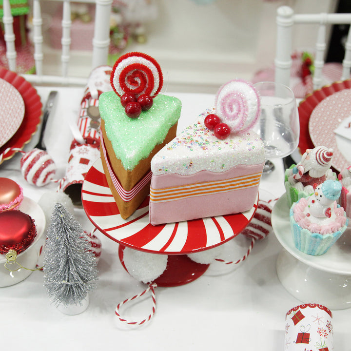 Pink Velvet Cake Slice with Frosting and Sprinkles Tree Decoration